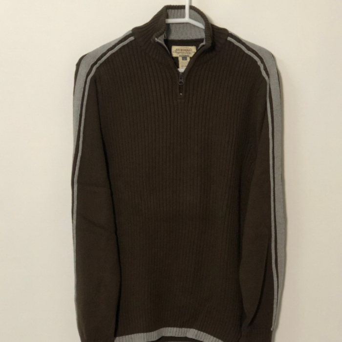 AMERICAN RAG CIE DARK BROWN STRIPE HIGH NECK ZIPPER