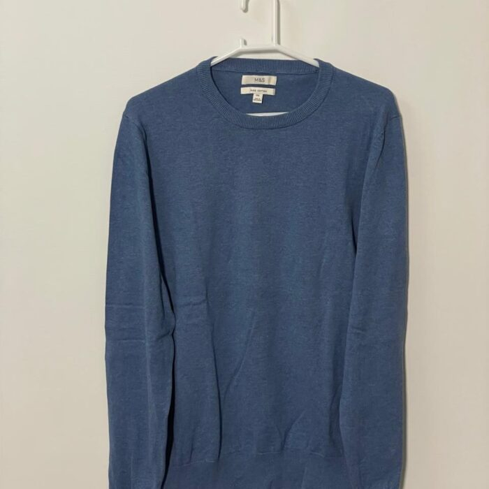 M & S TEEL BLUE PLAIN CREW NECK